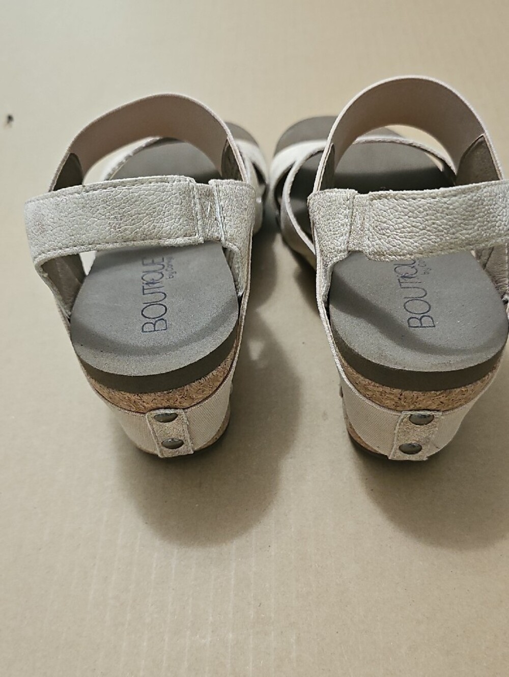 Corkys Boutique Metallic Beige Cork Wedge Sandals - Picture 4 of 8